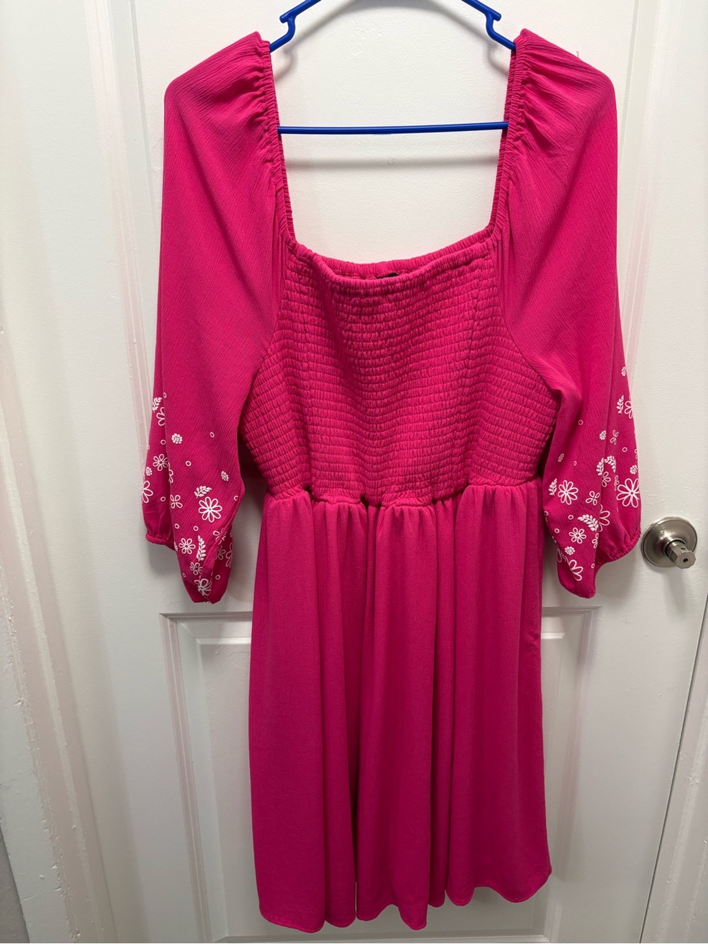 Torrid Mini Crinkle Gauze Blouson Sleeve Dress Pink Embroidered Boho
